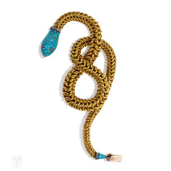 Antique gold, turquoise, and gemset Ouroboros serpent necklace