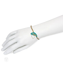 Antique gold, turquoise, and pearl snake bracelet