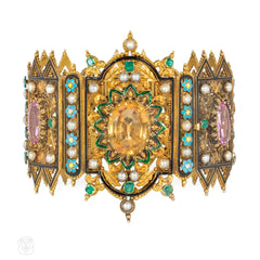 Antique Gothic Revival multi-gem and enamel panel bracelet