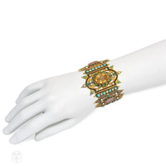 Antique Gothic Revival multi-gem and enamel panel bracelet
