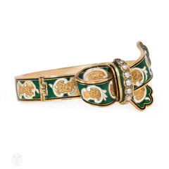 Antique green and white enamel bracelet, France.