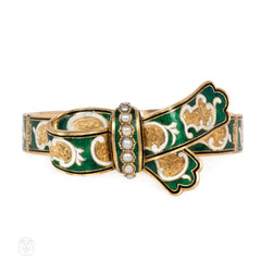 Antique green and white enamel bracelet, France.