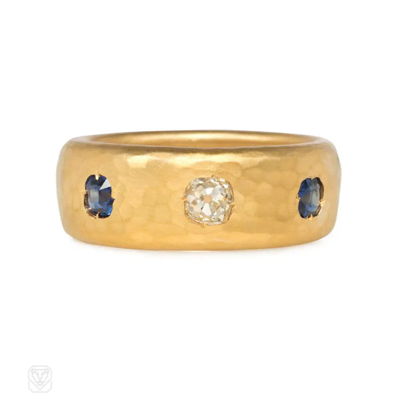 Antique Hammered Gold Three - Stone Ring