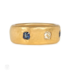 Antique hammered gold three-stone ring