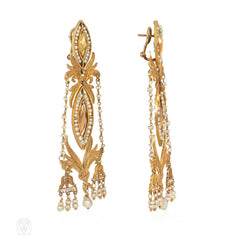 Antique Iberian gold and pearl pendant earrings