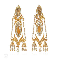 Antique Iberian gold and pearl pendant earrings