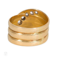Antique large scale gold and diamond snake ring