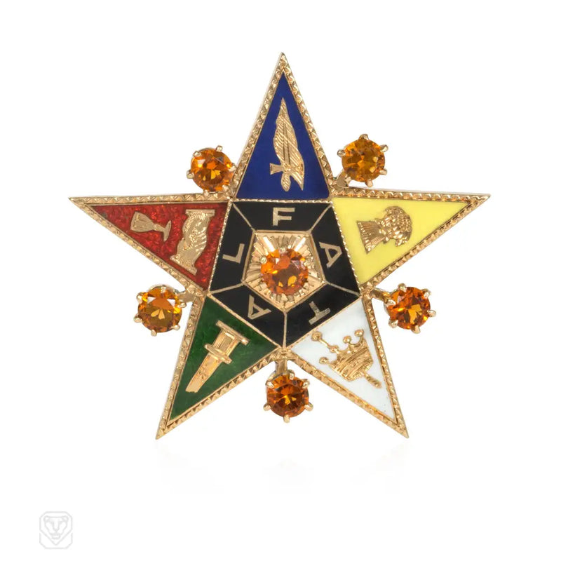 Antique Masonic Order Of The Eastern Star Gold And Enamel Pin