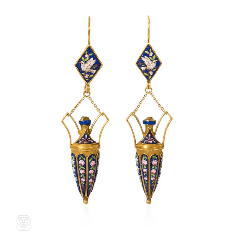 Antique Micromosaic Urn Earrings Vatican