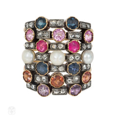 Antique multigem and diamond harem ring