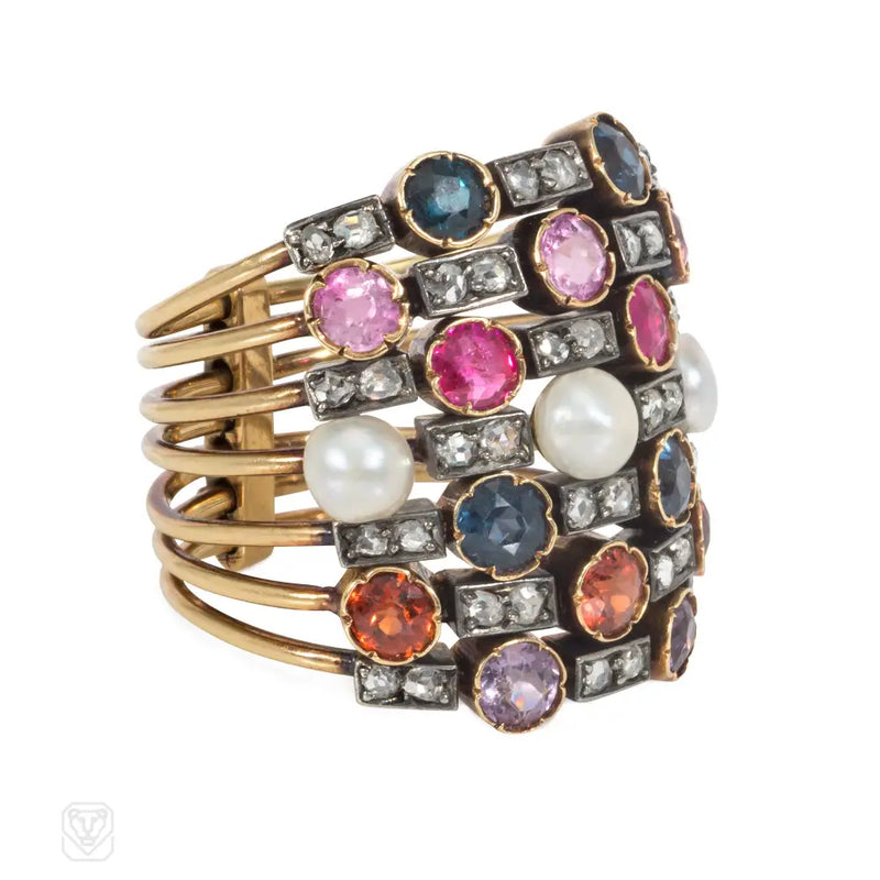 Antique multigem and diamond harem ring