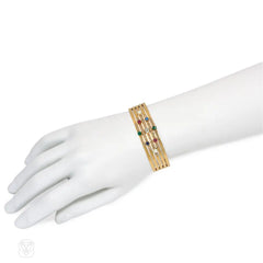 Antique multigem banded cuff bracelet in yellow gold