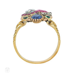 Antique multigem double heart ring