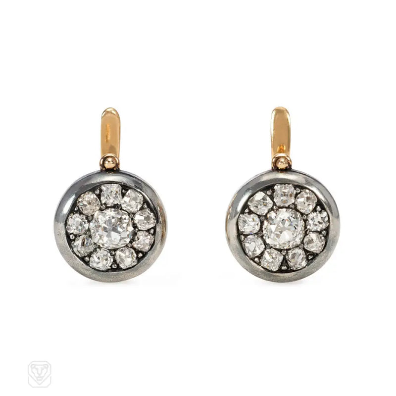 Antique Old Mine Diamond Cluster Earrings