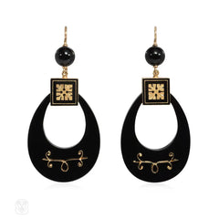 Antique onyx and enamel hoop earrings