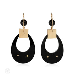 Antique onyx and enamel hoop earrings