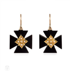 Antique onyx cross earrings