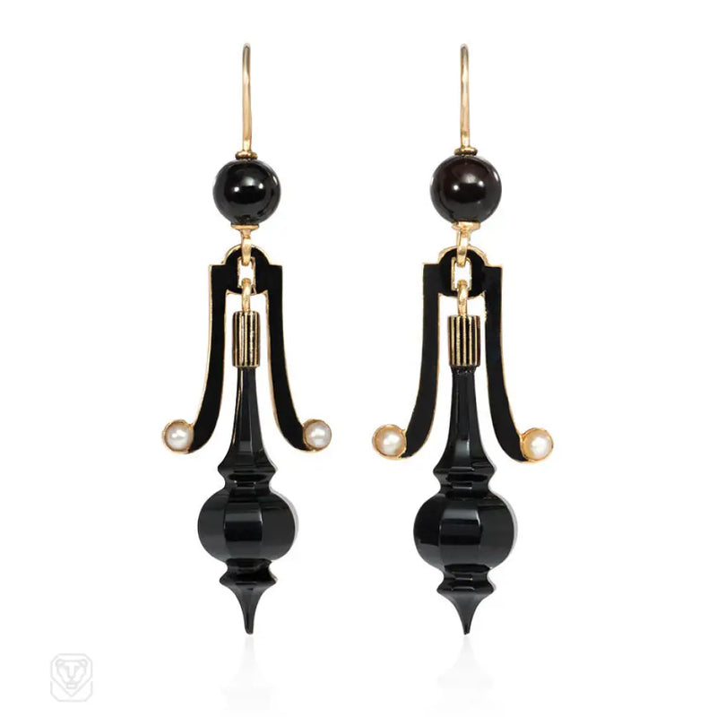 Antique Onyx Urn Earrings