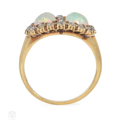 Antique opal and diamond double heart ring