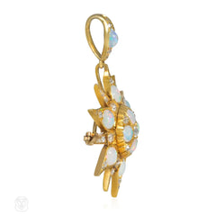 Antique opal and diamond starburst pendant brooch