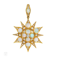 Antique opal and diamond starburst pendant brooch