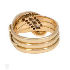 Antique pavé diamond and gold snake ring