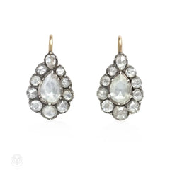 Antique pear-shaped diamond cluster earrings