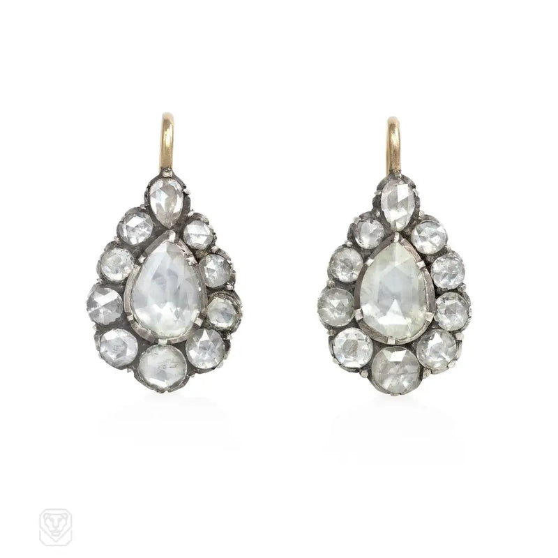 Antique pear-shaped diamond cluster earrings