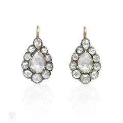 Antique pear-shaped diamond cluster earrings