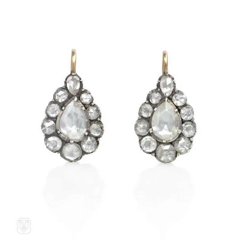Antique Pear - Shaped Diamond Cluster Earrings