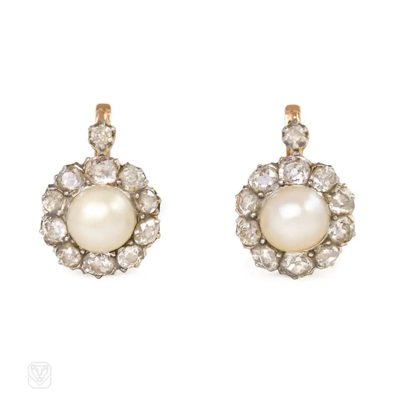 Antique Pearl And Diamond Cluster Earrings Austro - Hungary