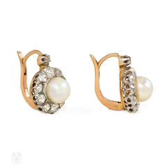 Antique pearl and diamond cluster earrings, Austro-Hungary