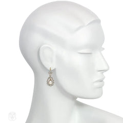 Antique pearl and diamond drop pendant earrings