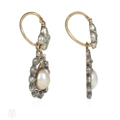 Antique pearl and diamond drop pendant earrings