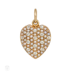 Antique pearl and diamond heart locket