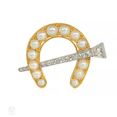 Antique pearl and diamond horseshoe pin/pendant
