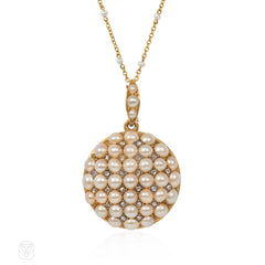 Antique pearl and diamond pendant locket and chain