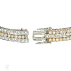 Antique pearl and diamond plaque bracelet