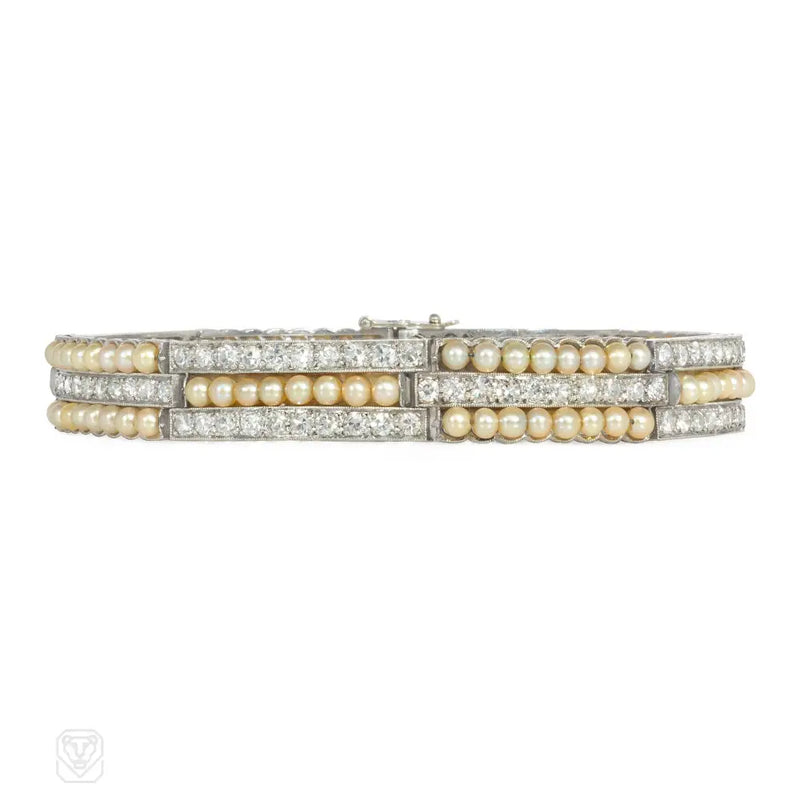 Antique Pearl And Diamond Plaque Bracelet