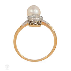 Antique pearl and diamond Toi et Moi ring