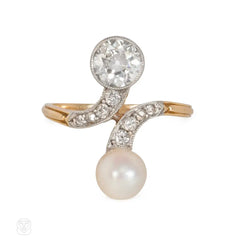 Antique pearl and diamond Toi et Moi ring