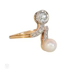 Antique pearl and diamond Toi et Moi ring