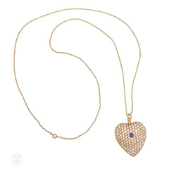 Antique pearl and sapphire oversized heart locket