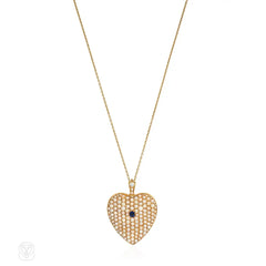 Antique pearl and sapphire oversized heart locket