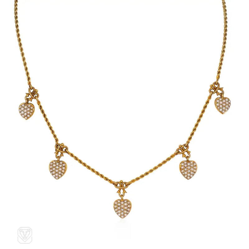 Antique pearl heart pendant neckalce