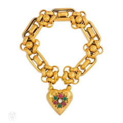 Antique pinchbeck bracelet with heart-shaped padlock