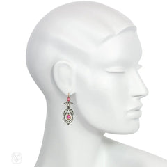 Antique pink topaz and diamond earrings