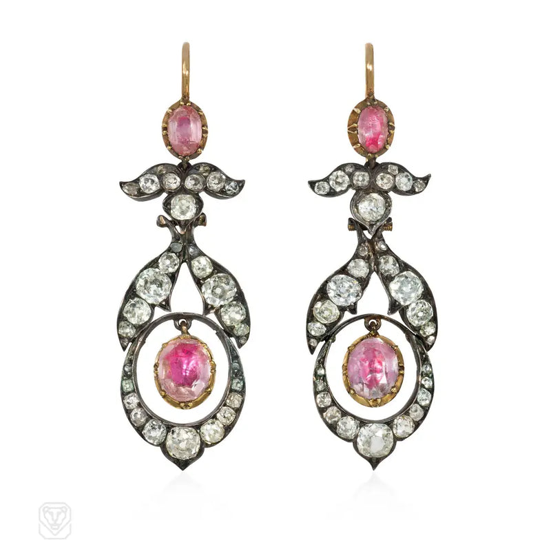 Antique Pink Topaz And Diamond Earrings