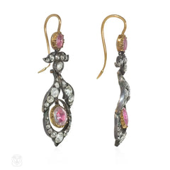 Antique pink topaz and diamond earrings