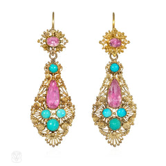 Antique pink topaz and turquoise earrings